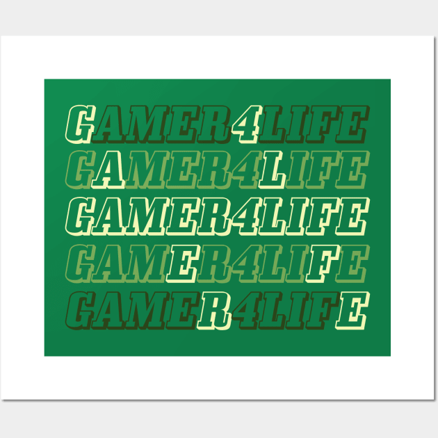 Gamer for life, Repeat text design. Wall Art by VellArt